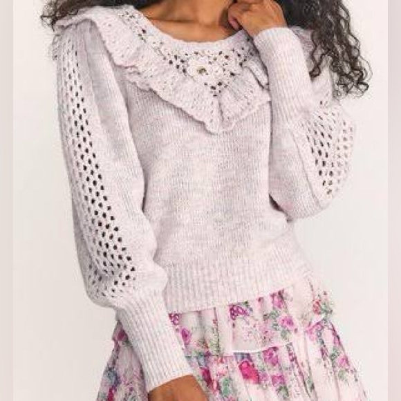 New LoveShackFancy x Free People Luellan XS Pink Purple Soft Knit Pullover - Picture 9 of 13